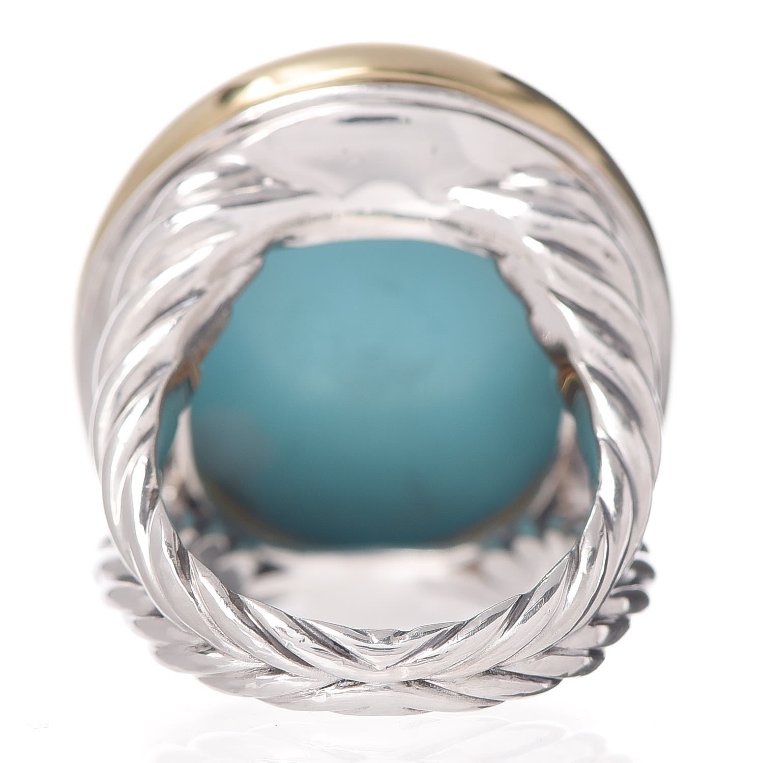 David Yurman Sterling Silver 18K Yellow Gold Turquoise 20mm Signature Oval Ring 52 6 4 of 5