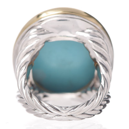 David Yurman Sterling Silver 18K Yellow Gold Turquoise 20mm Signature Oval Ring 52 6 4 of 5