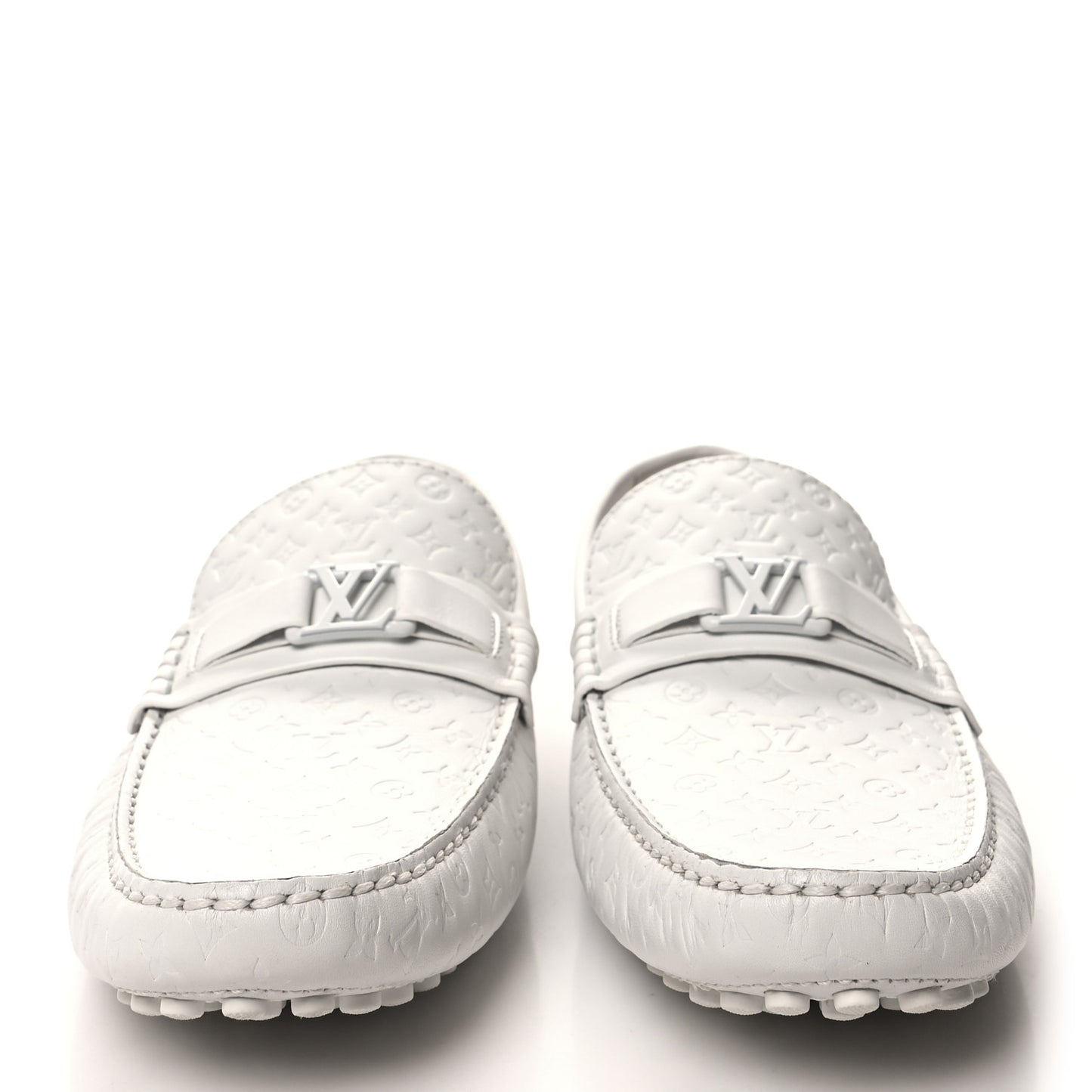 Soft Calfskin Mini Monogram Embossed Mens Hockenheim Moccasin Loafers 11 White