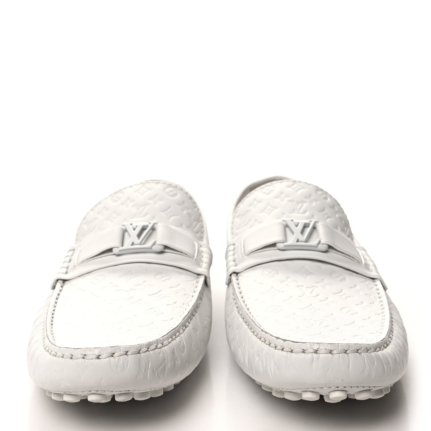 Louis Vuitton Soft Calfskin Mini Monogram Embossed Mens Hockenheim Moccasin Loafers 11 White 2 of 8