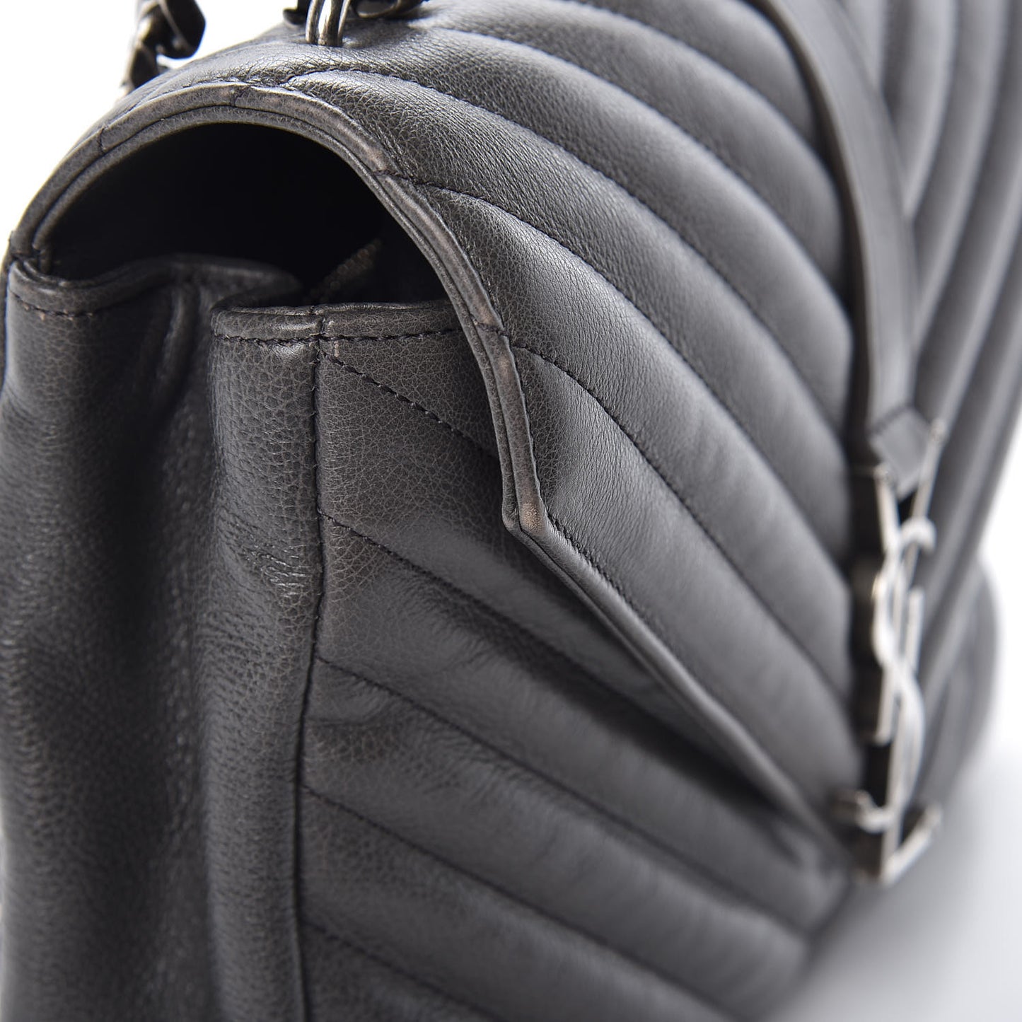 Sheepskin Matelasse Chevron Monogram Medium College Bag Light Coal