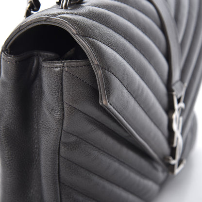 Saint Laurent Sheepskin Matelasse Chevron Monogram Medium College Bag Light Coal 12 of 13