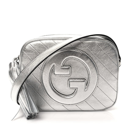 Gucci Metallic Sakai Be Green Calfskin Diagonal Stitched Small Blondie Shoulder Bag Silver 1 of 11