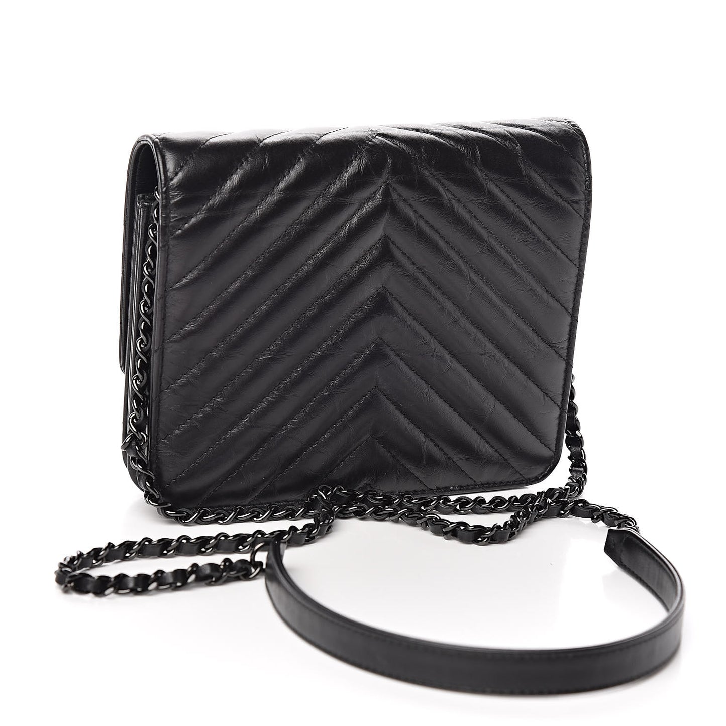 Aged Calfskin Chevron Quilted Reissue 2.55 Square Wallet On Chain WOC So Black