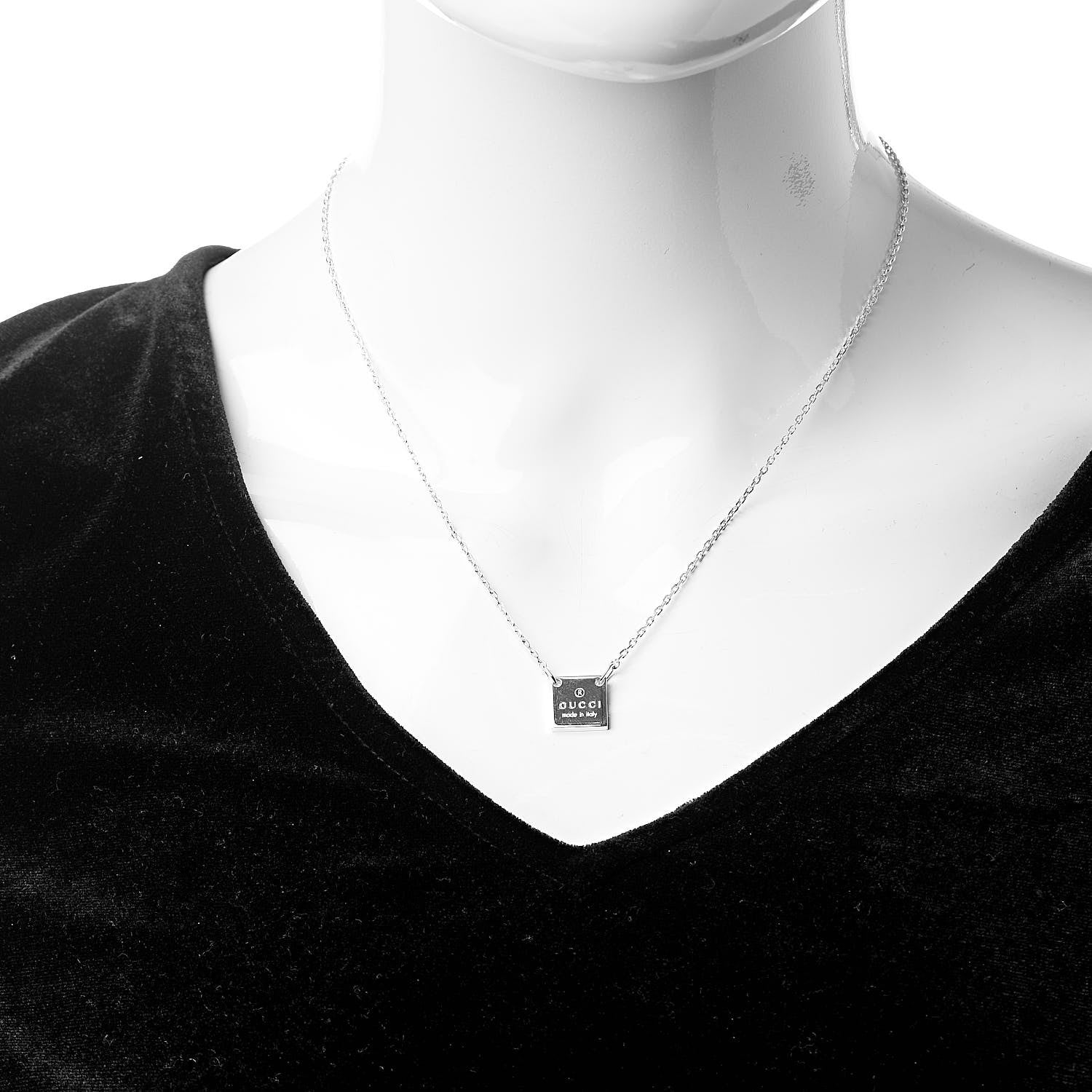 Gucci Sterling Silver Logo Square Tag Necklace 2 of 6