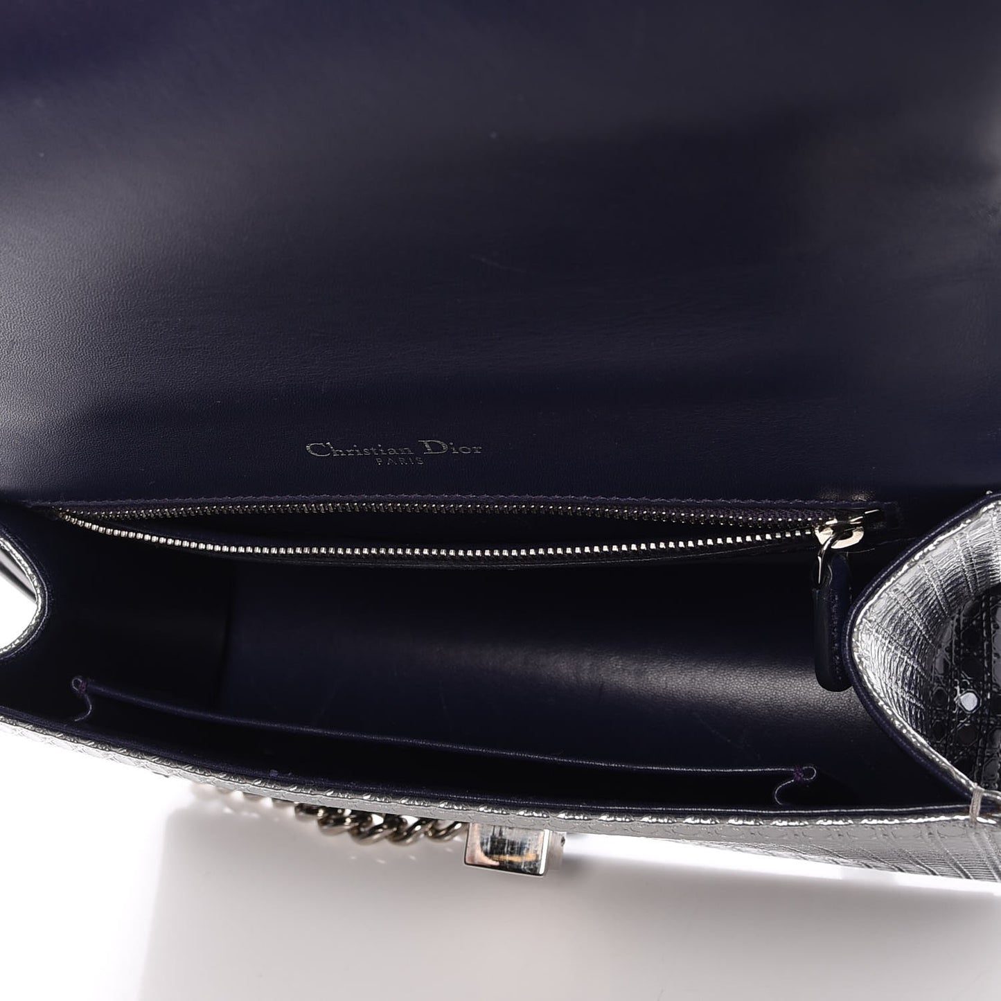 Metallic Patent Micro-Cannage Gradient Medium Diorama Flap Bag Silver Blue