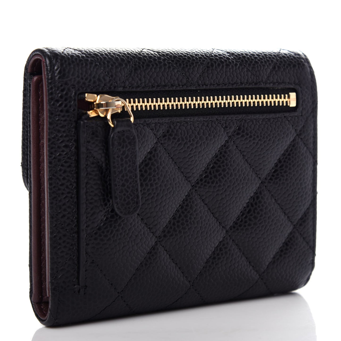 Caviar Quilted Compact Flap Wallet Black