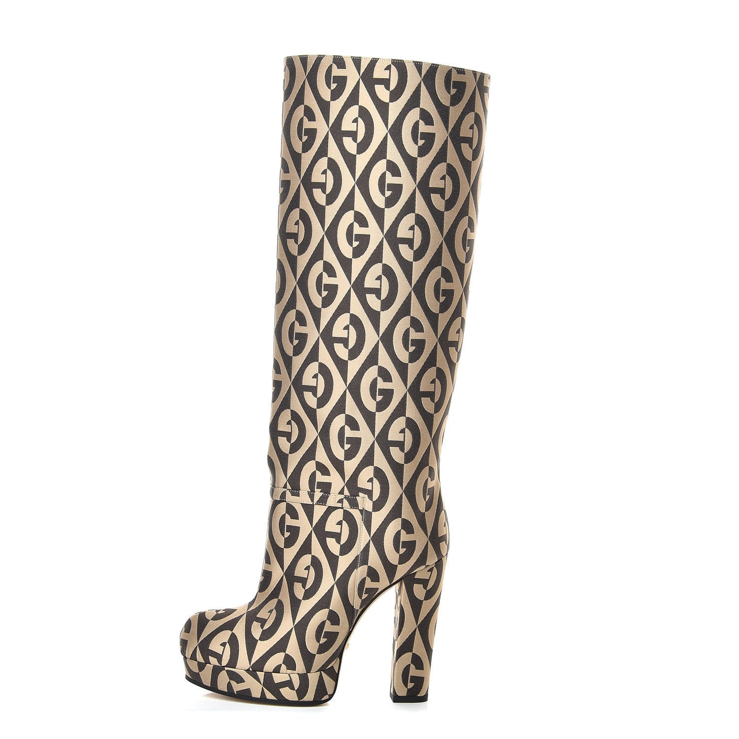 Fabric G Rhombus Print Platform Boots 35 Beige Cocoa