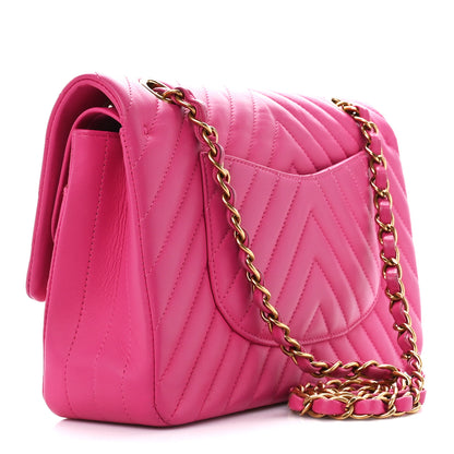 Chanel Lambskin Chevron Quilted Medium Double Flap Pink 3 of 11