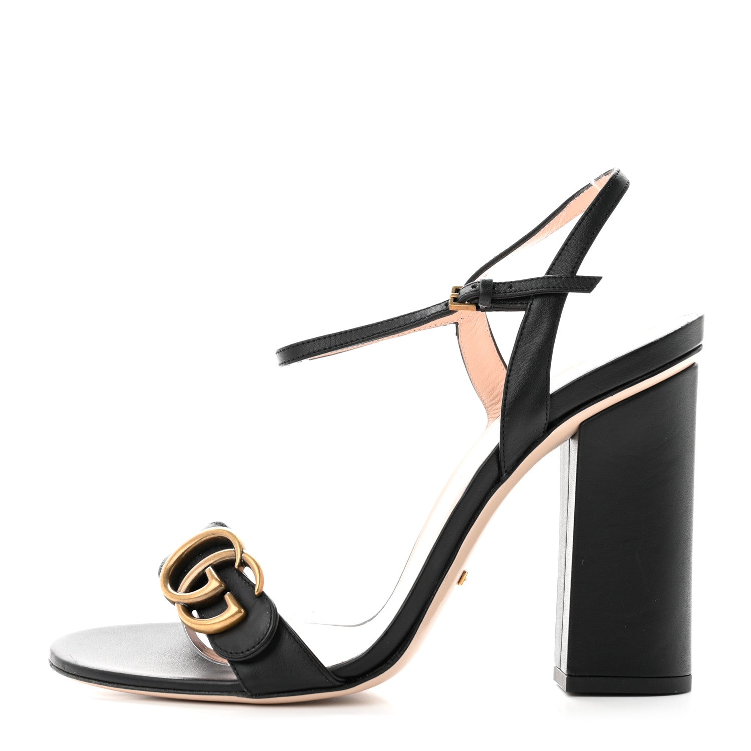 Gucci Lifford Calfskin GG Marmont Ankle Wrap 105mm Sandals 40 Black 1 of 7