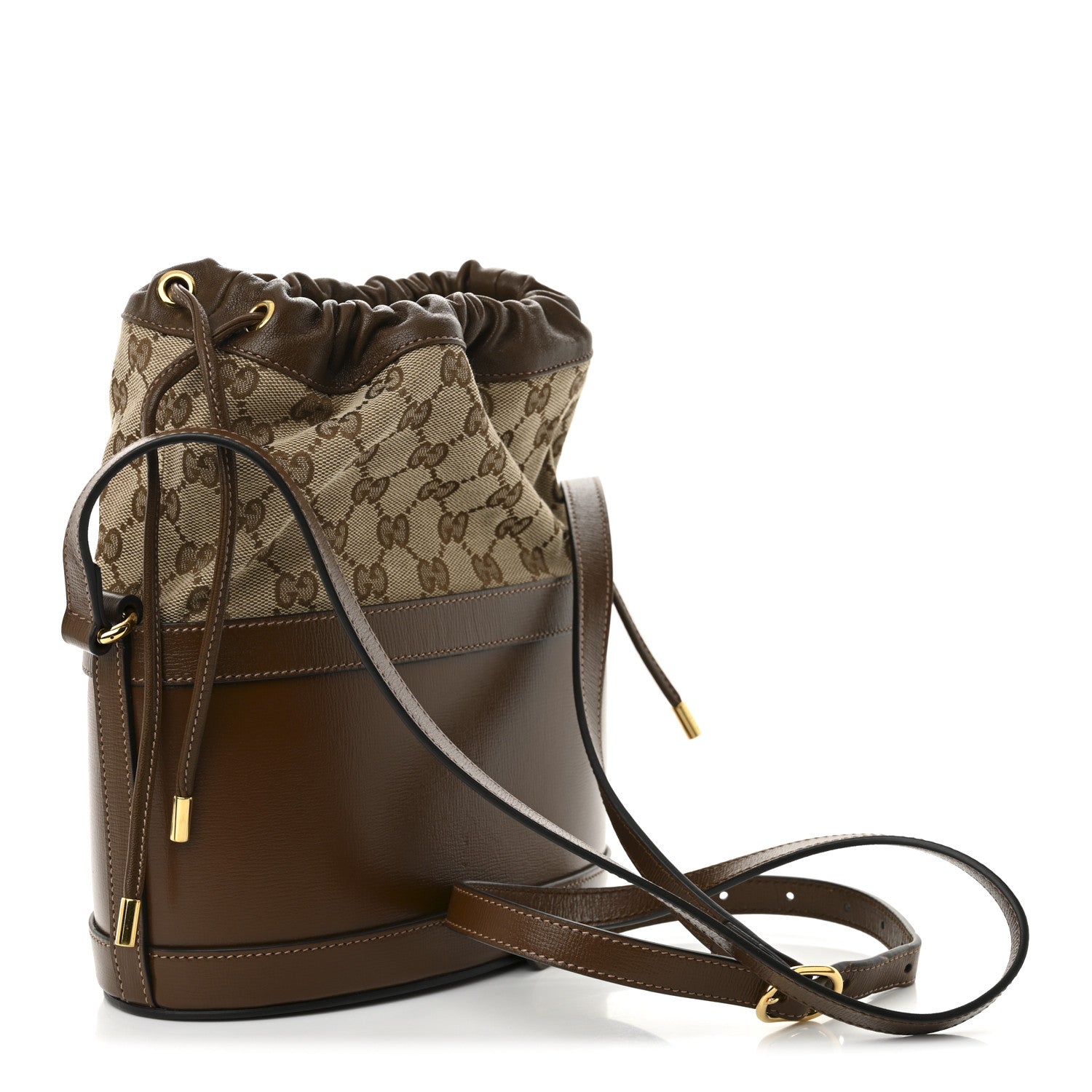 Gucci Monogram Textured Calfskin Horsebit 1955 Drawstring Bucket Bag Beige Brown Sugar 2 of 9