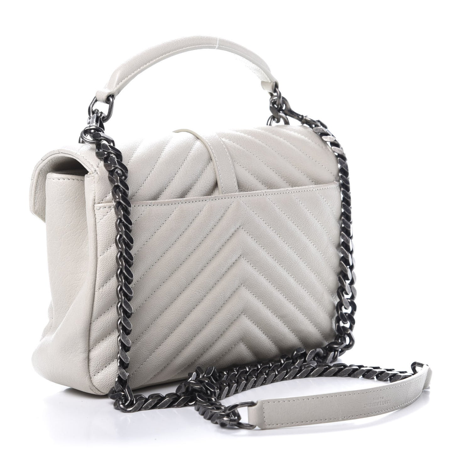 Sheepskin Matelasse Chevron Monogram Medium College Bag Dove White