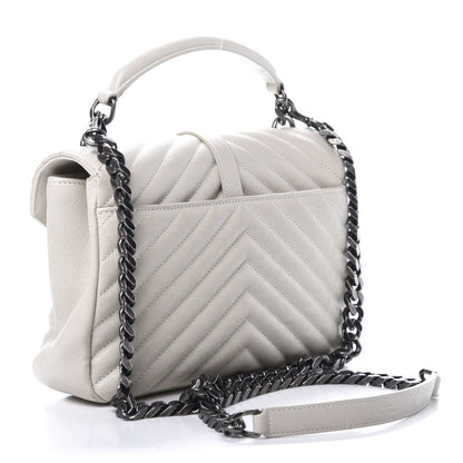 Saint Laurent Sheepskin Matelasse Chevron Monogram Medium College Bag Dove White 3 of 9