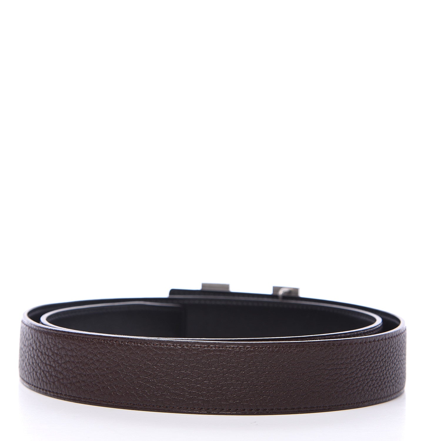 Hermes Box Togo 32mm Martelee H Belt 95 Black Chocolate 2 of 4