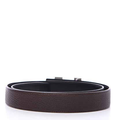 Hermes Box Togo 32mm Martelee H Belt 95 Black Chocolate 2 of 4