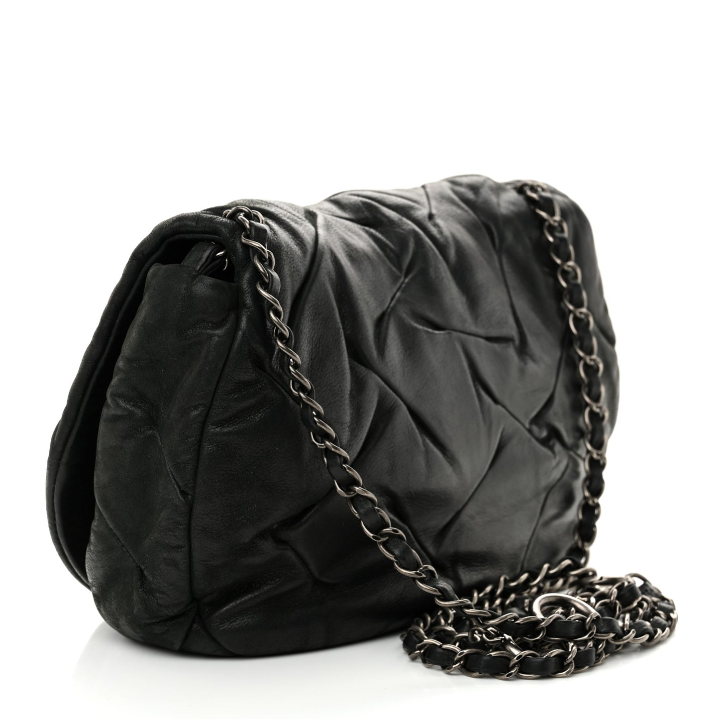 Iridescent Calfskin Glint Flap Black