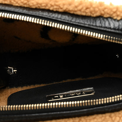 Chanel Shiny Crumpled Sheepskin Shearling CC Mania Waist Bag Black Light Brown 5 of 10