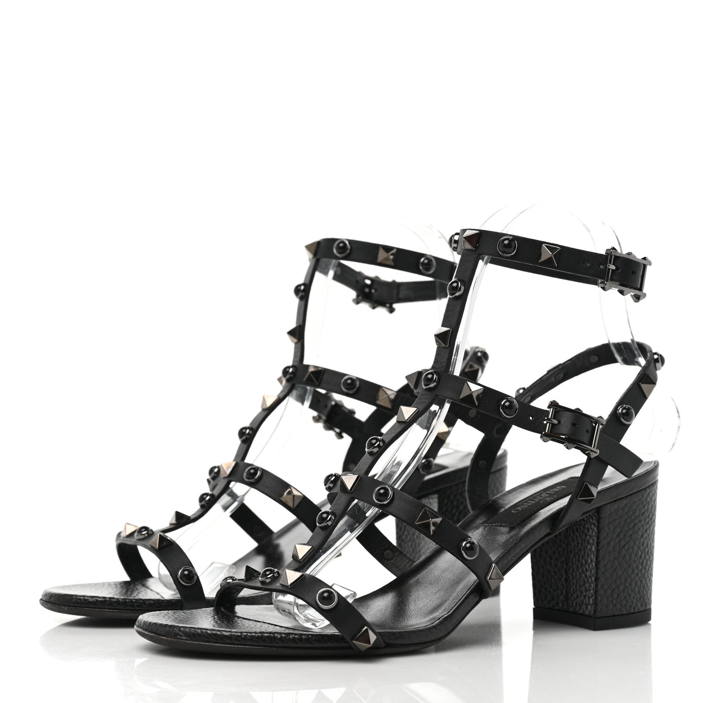 Calfskin Onyx Rockstud Rolling 60mm Caged Sandals 38 Black