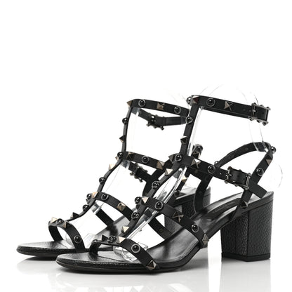 Valentino Garavani Calfskin Onyx Rockstud Rolling 60mm Caged Sandals 38 Black 3 of 7