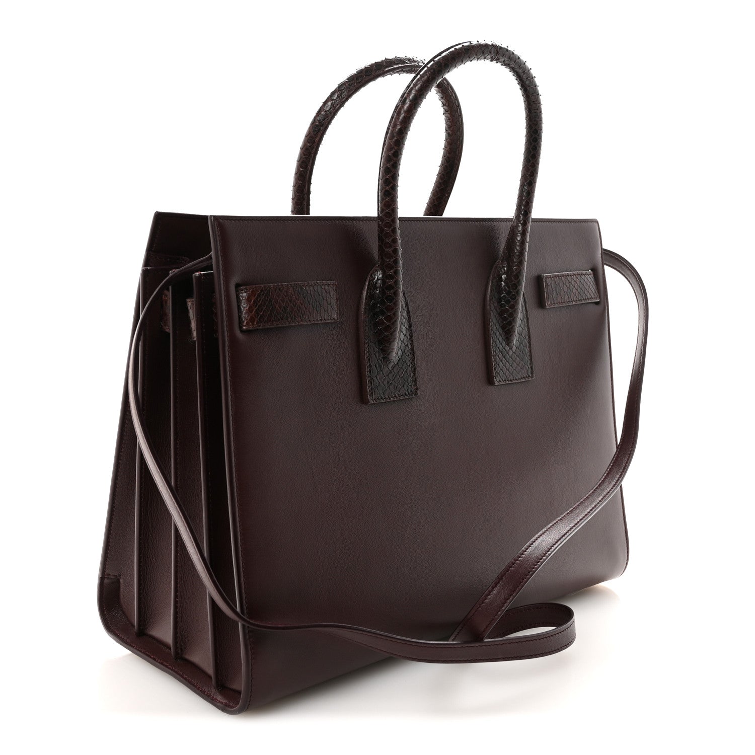 Saint Laurent Calfskin Snakeskin Small Sac De Jour Burgundy 3 of 9