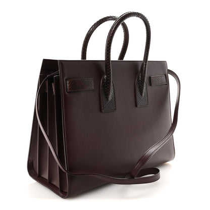 Saint Laurent Calfskin Snakeskin Small Sac De Jour Burgundy 3 of 9