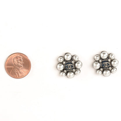 Chanel Pearl Crystal CC Earrings Ruthenium 2 of 6