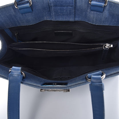 Chanel Denim Chevron Quilted Large Boy Shopping Tote Light Blue 5 of 17