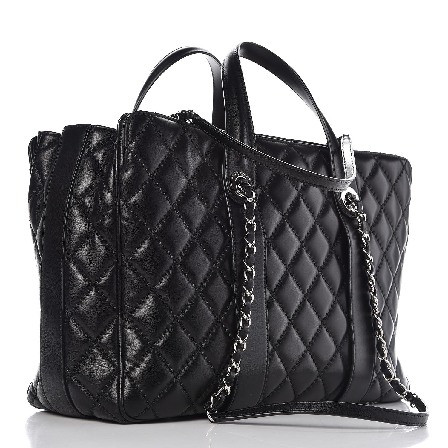 Chanel Lambskin Quilted Large Easy Carry Shopping Tote Black 4 of 12