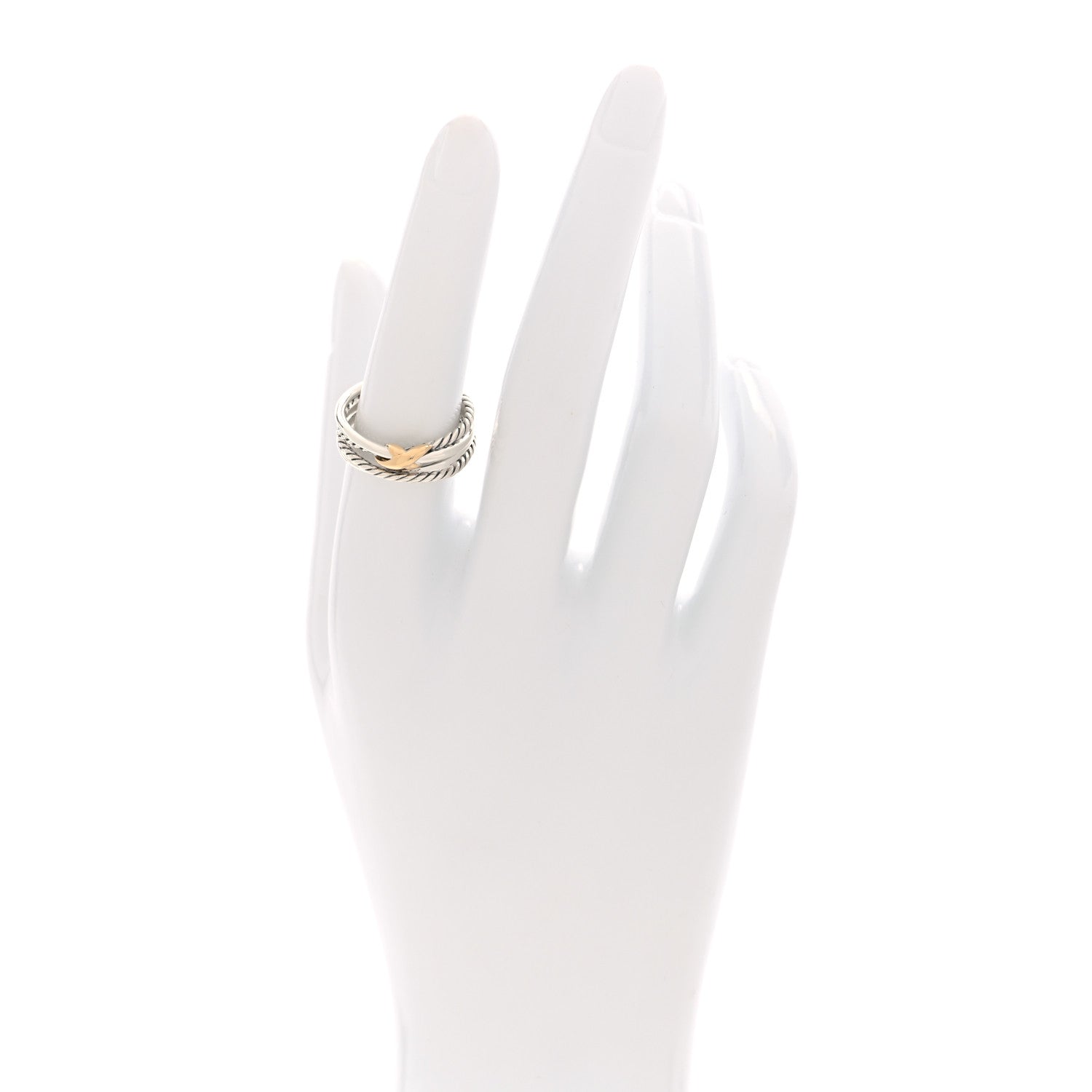 David Yurman Sterling Silver 18K Yellow Gold 6mm X Crossover Ring 54 7 2 of 4