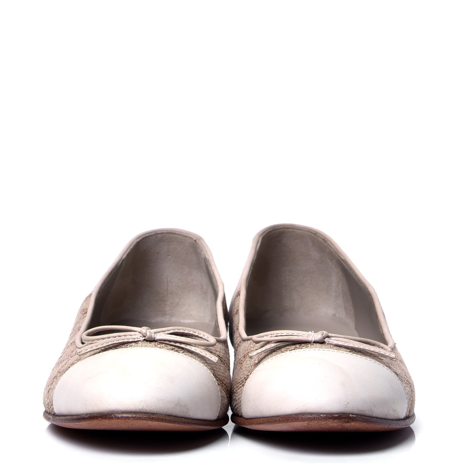 Chanel Toile Oily Calfskin CC Cap Toe Ballerina Flats 36.5 Beige Pink 2 of 6