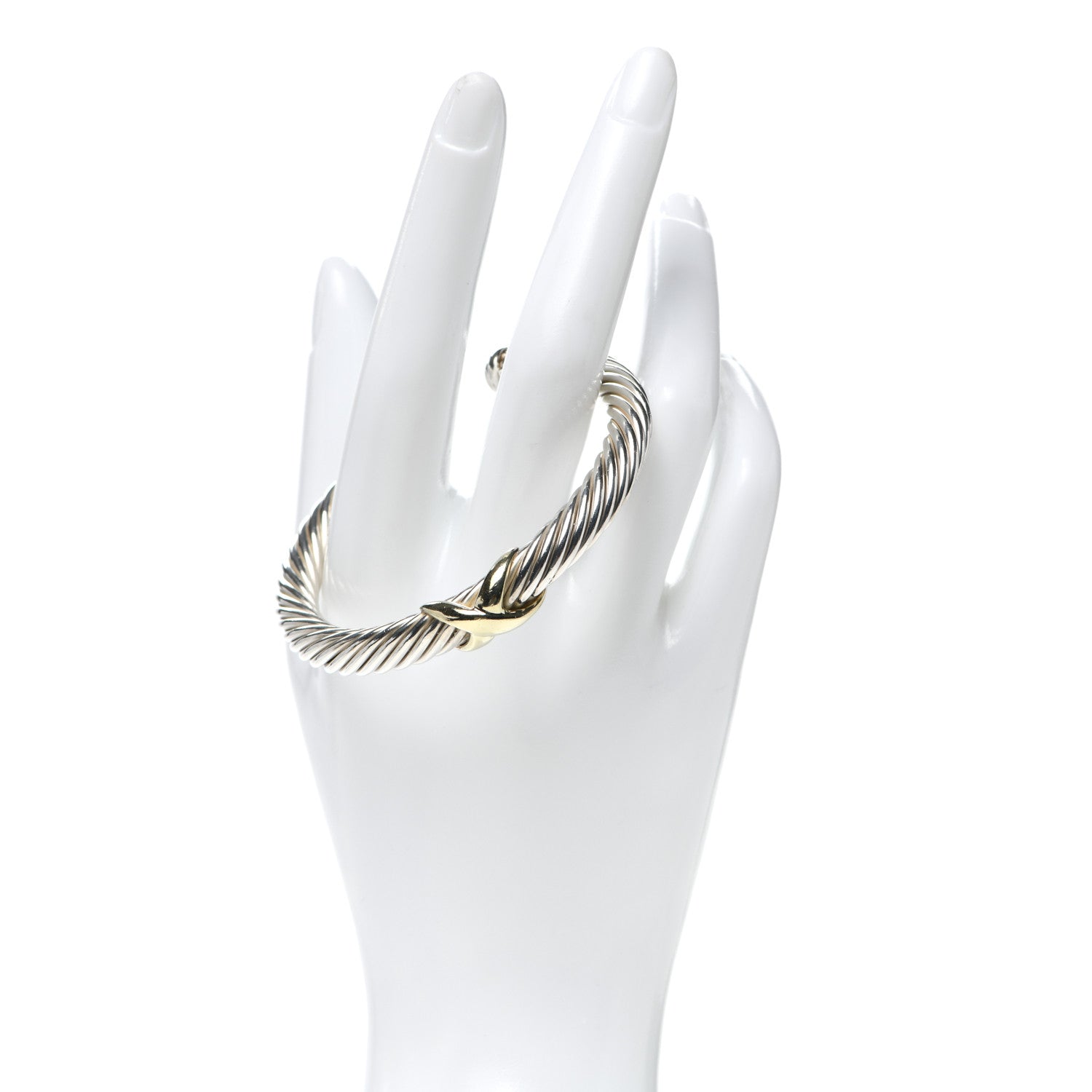 David Yurman Sterling Silver 14K Yellow Gold 7mm X Station Cable Bracelet 2 of 4