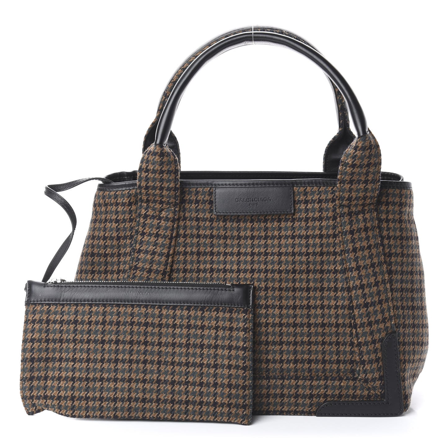 Wool Houndstooth S Navy Cabas