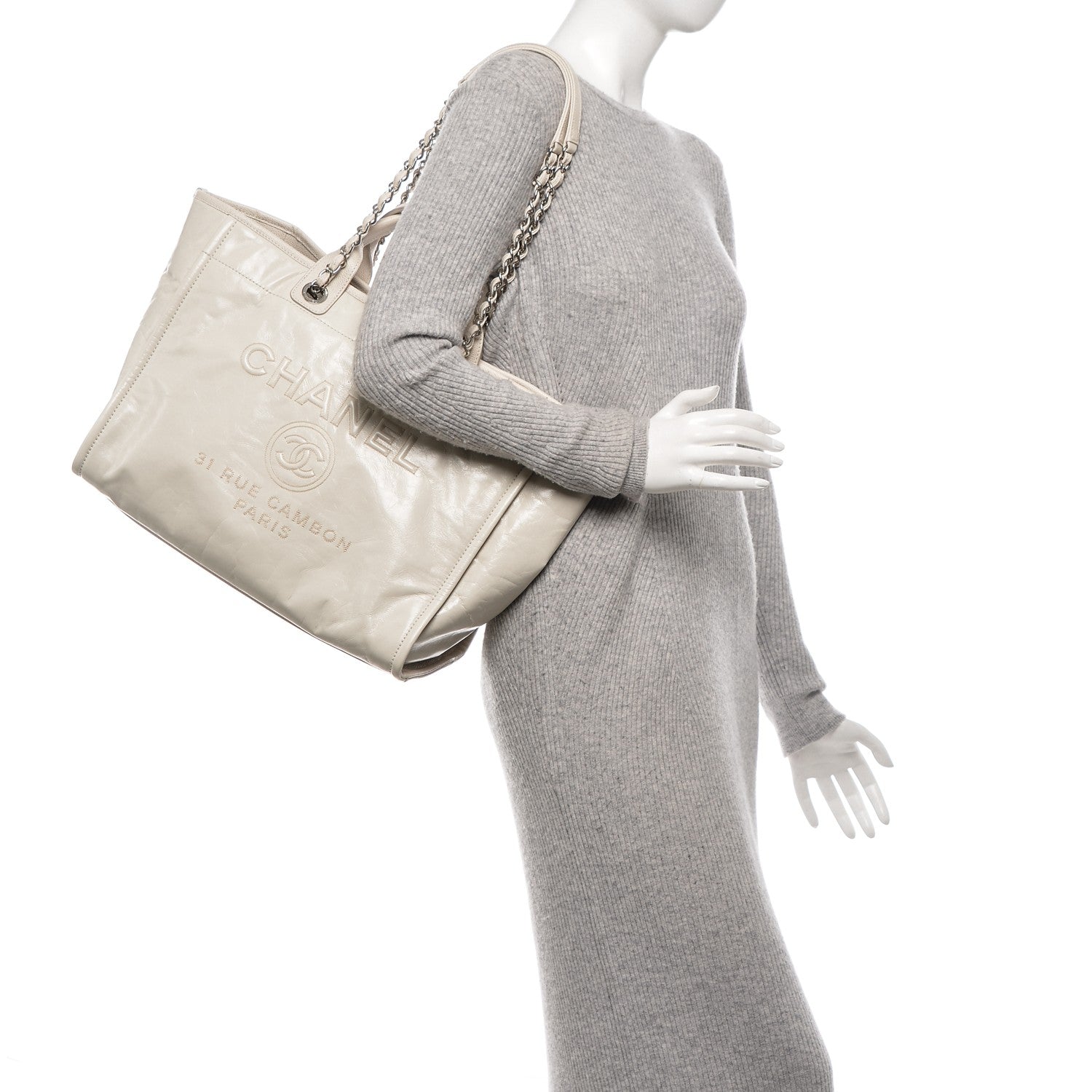 Chanel Glazed Calfskin Large Deauville Tote Ivory 2 of 7