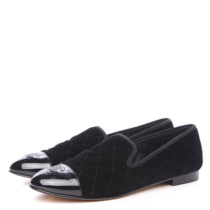 Chanel Velvet Quilted Cap Toe Womens CC Loafers 41 Black 3 of 9