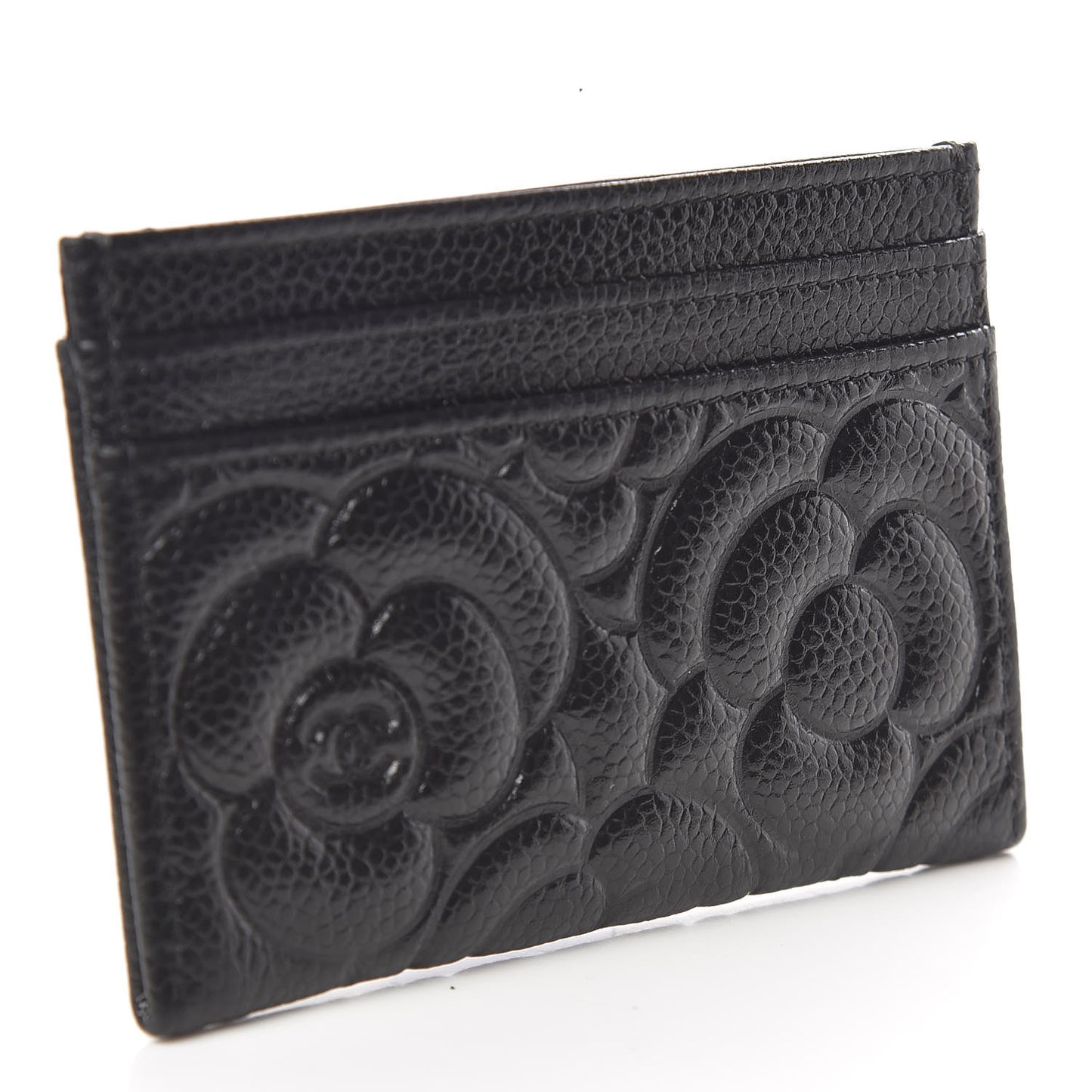 Caviar Camellia Embossed Card Holder Black