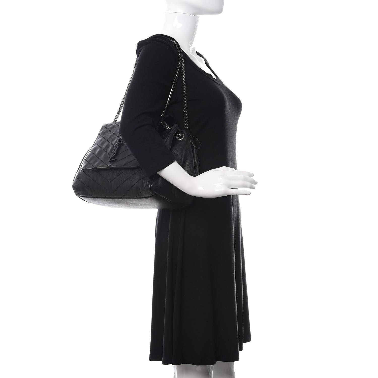 Saint Laurent Pebbled Lambskin Chevron Monogram Large Nolita Black 2 of 10