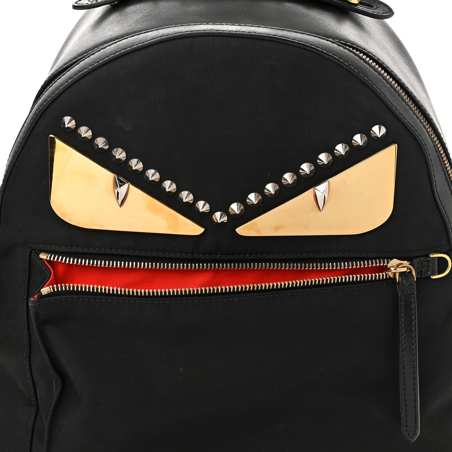 Fendi Nylon Vitello Liberty Metal Monster Eyes Studded Backpack Black 8 of 10