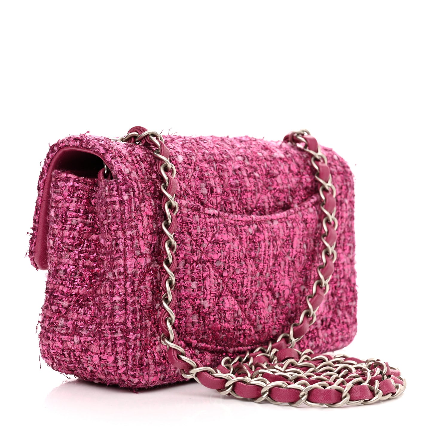 Metallic Tweed Quilted Mini Rectangular Flap Pink
