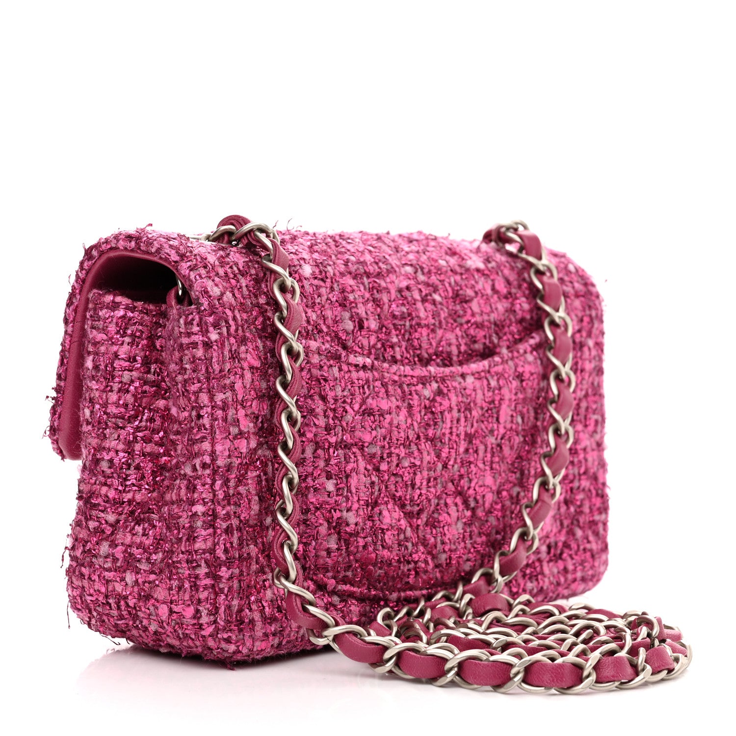 Chanel Metallic Tweed Quilted Mini Rectangular Flap Pink 3 of 13