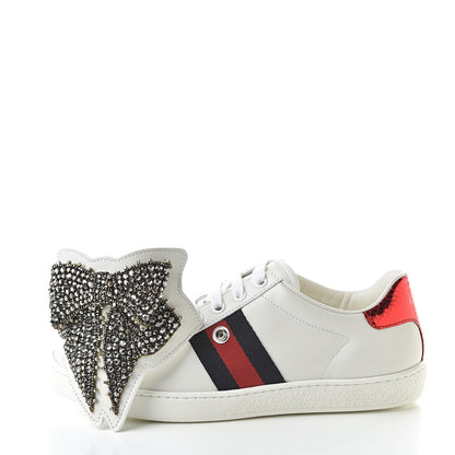 Gucci Calfskin Ayers Web Womens Ace Bow Lace Sneakers 36 White 10 of 11