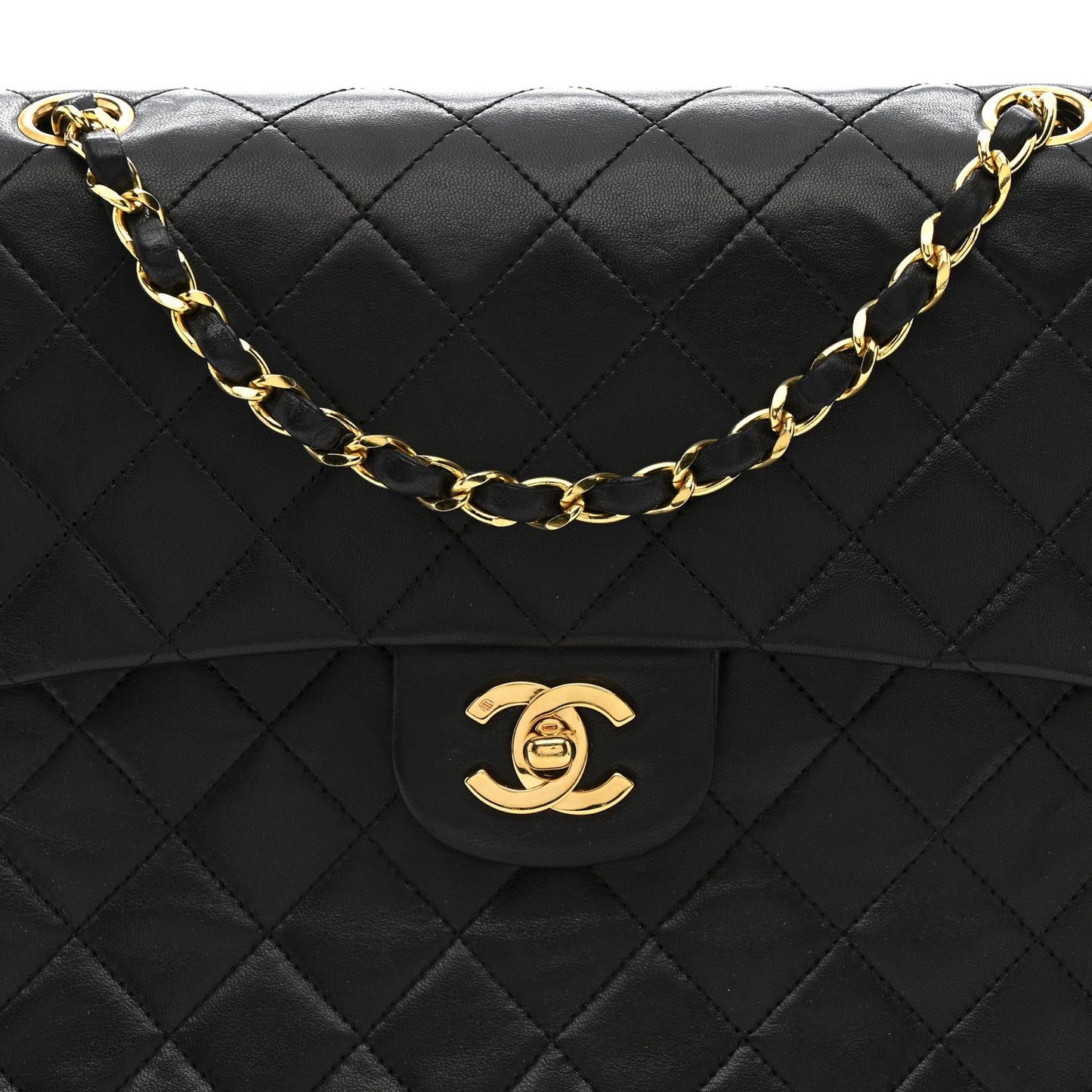 Lambskin Quilted Medium Double Flap Black
