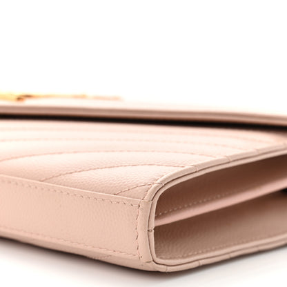 Saint Laurent Grain De Poudre Matelasse Chevron Monogram Chain Wallet Pale Pink 10 of 11