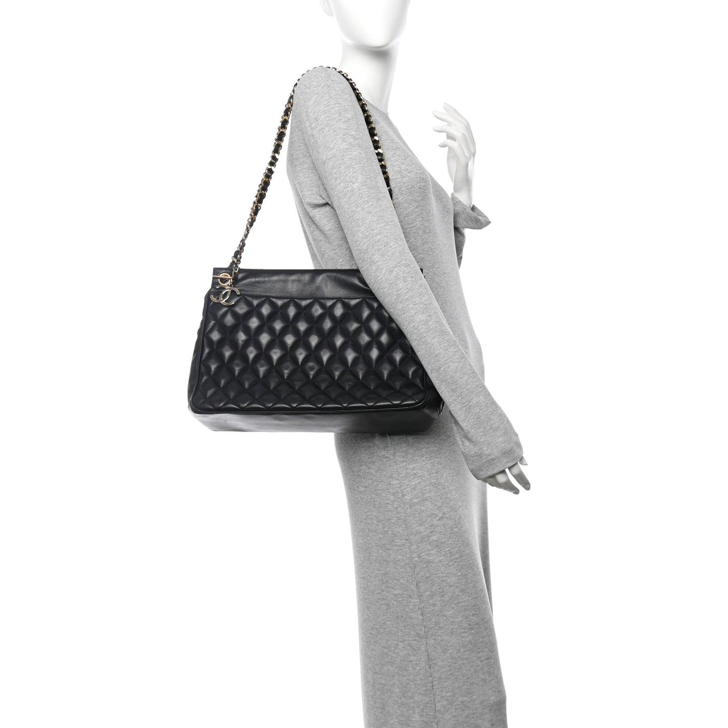 Lambskin Quilted Shopping Tote Black