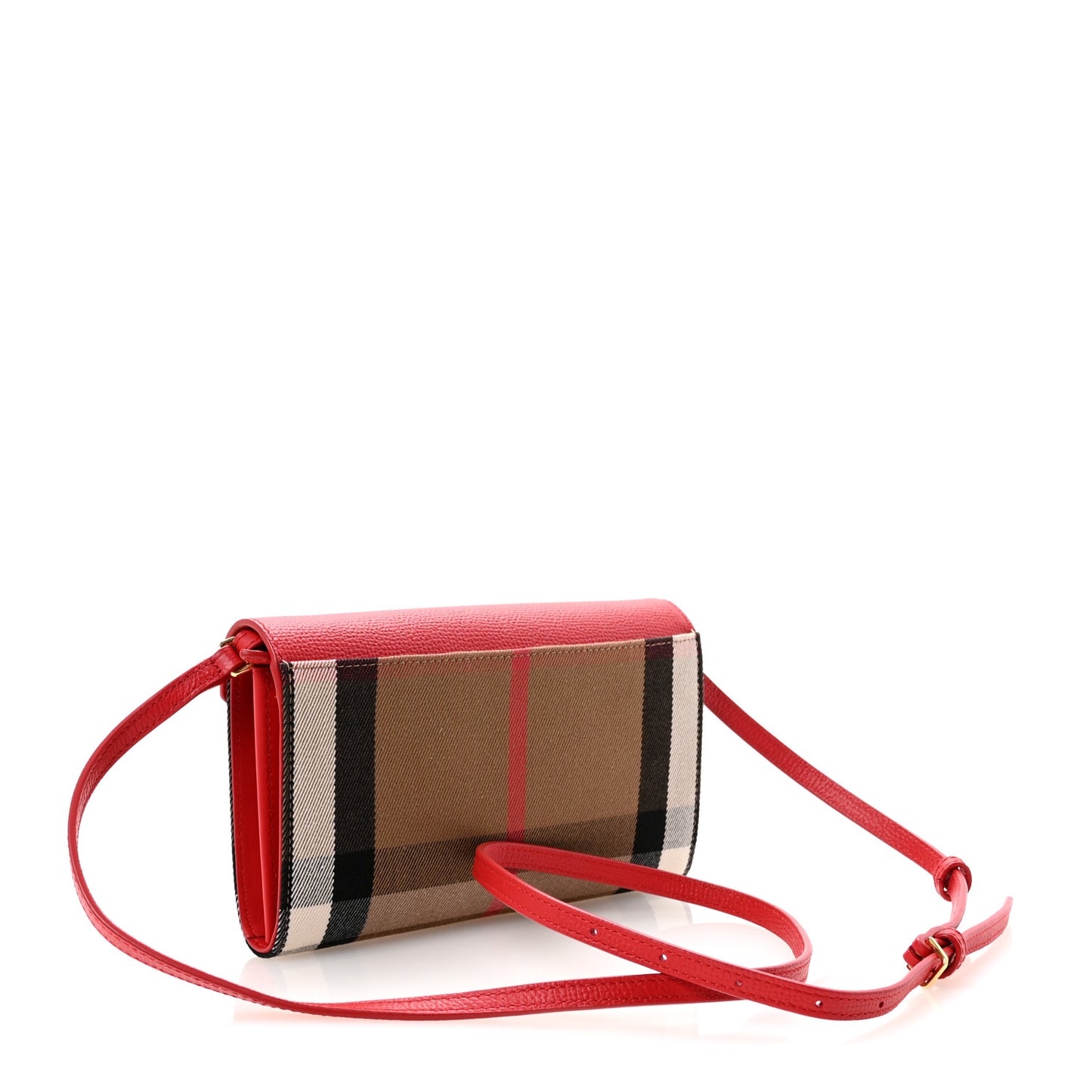 Calfskin House Check Hannah Wallet with Detachable Strap Bright Red