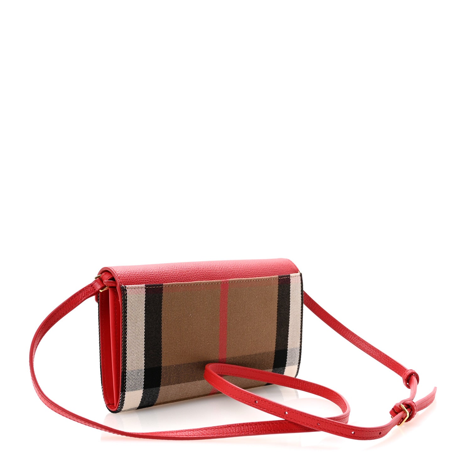 Burberry Calfskin House Check Hannah Wallet with Detachable Strap Bright Red 3 of 9