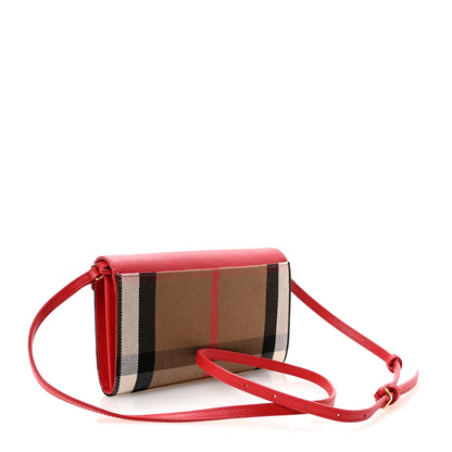 Burberry Calfskin House Check Hannah Wallet with Detachable Strap Bright Red 3 of 9