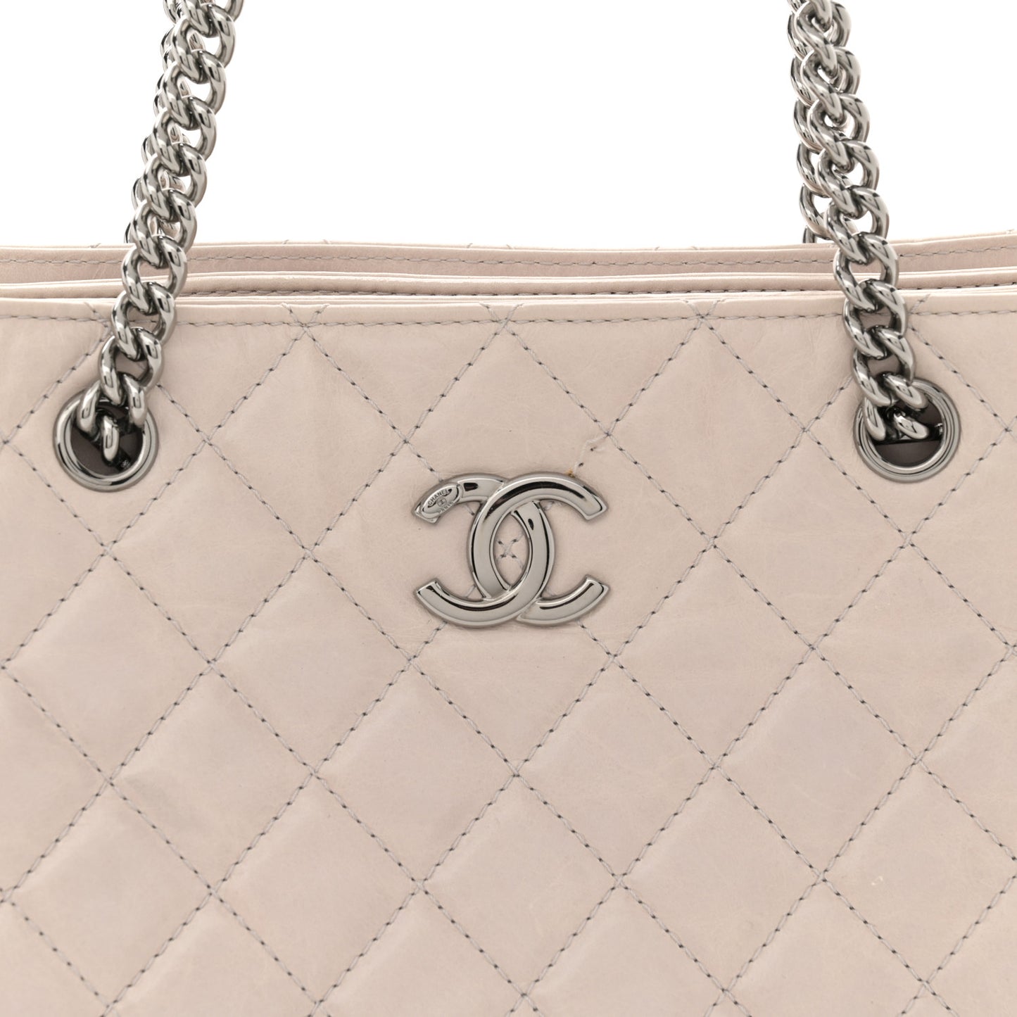 Glazed Calfskin Quilted Shopping Tote Light Beige