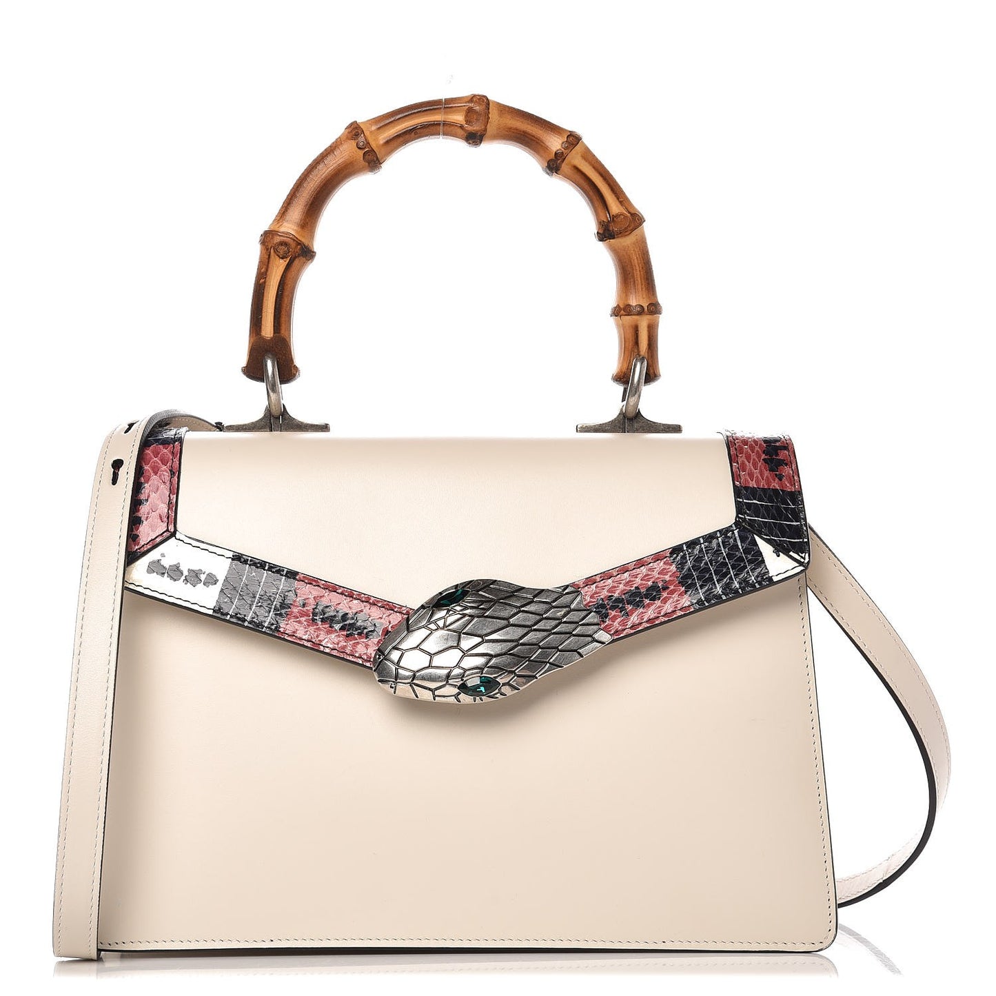 Calfskin Snakeskin Small Lilith Top Handle Bag White