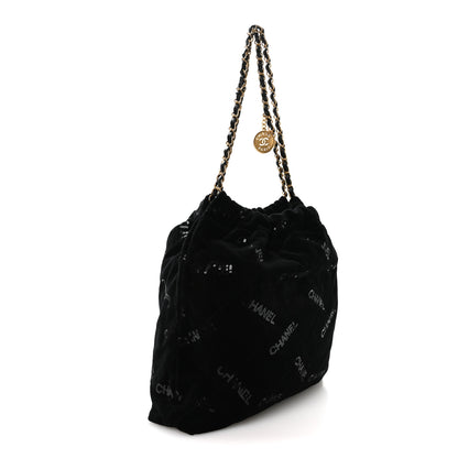 Chanel Velvet Sequin Quilted Chanel 22 Black 4 of 12