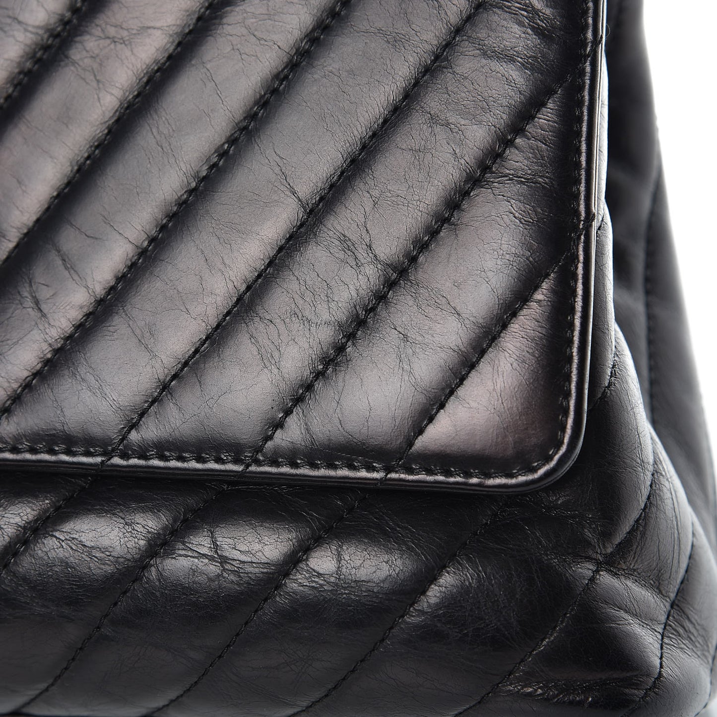 Calfskin Chevron Quilted Small Coco Handle Flap Black